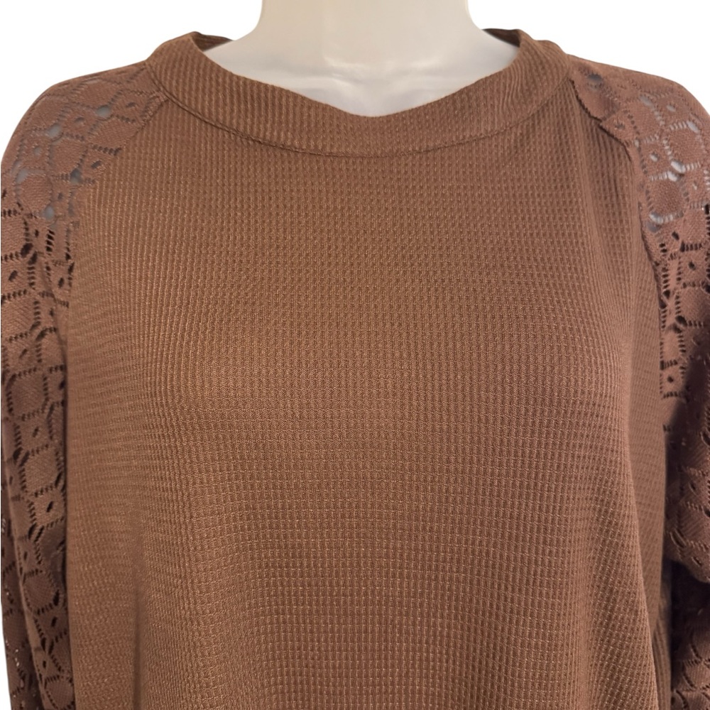 NWT Chic Brown w/Lace Sleeves Women's Top FALL!! XLARGE #3 - Picture 2 of 10
